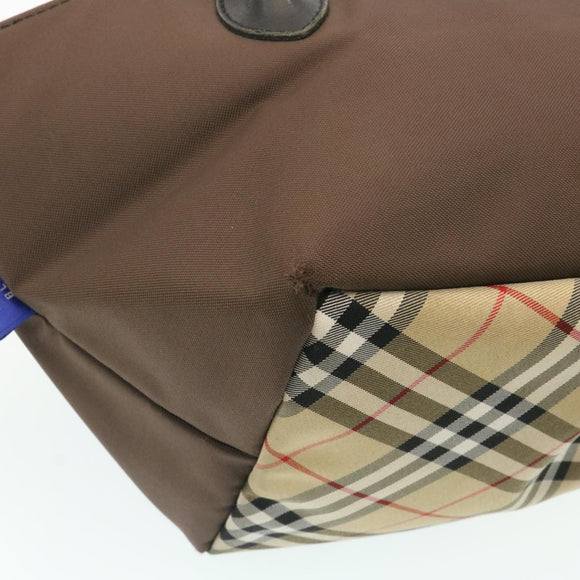BURBERRY Nova Check Blue Label Hand Bag Nylon Brown Auth 26353