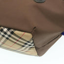 BURBERRY Nova Check Blue Label Hand Bag Nylon Brown Auth 26353-16