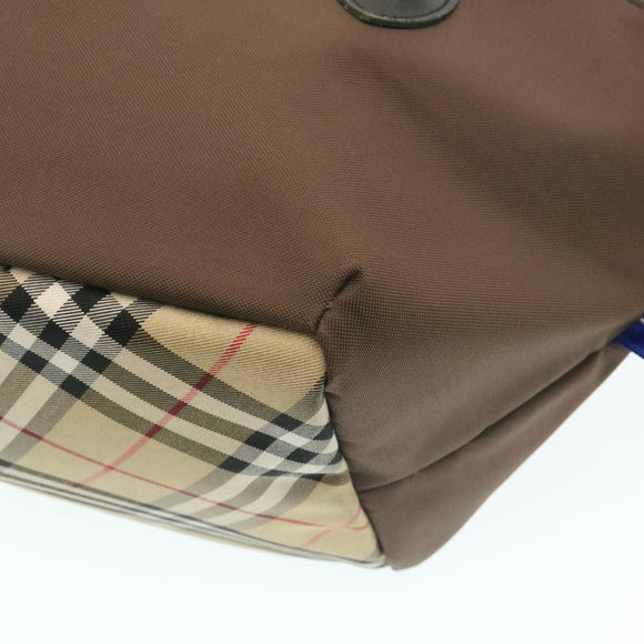 BURBERRY Nova Check Blue Label Hand Bag Nylon Brown Auth 26353