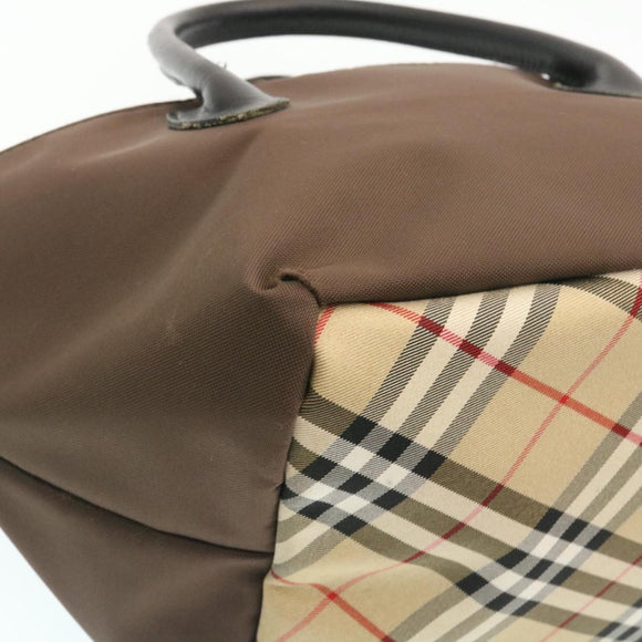 BURBERRY Nova Check Blue Label Hand Bag Nylon Brown Auth 26353