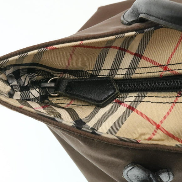 BURBERRY Nova Check Blue Label Hand Bag Nylon Brown Auth 26353