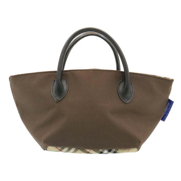 BURBERRY Nova Check Blue Label Hand Bag Nylon Brown Auth 26353