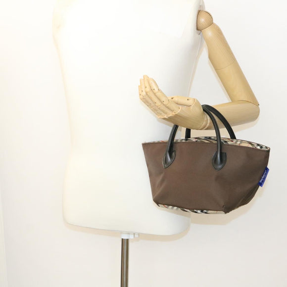 BURBERRY Nova Check Blue Label Hand Bag Nylon Brown Auth 26353