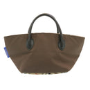 BURBERRY Nova Check Blue Label Hand Bag Nylon Brown Auth 26353-2
