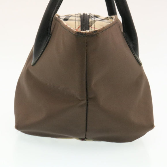 BURBERRY Nova Check Blue Label Hand Bag Nylon Brown Auth 26353