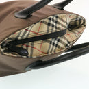 BURBERRY Nova Check Blue Label Hand Bag Nylon Brown Auth 26353-6