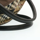 BURBERRY Nova Check Blue Label Hand Bag Nylon Brown Auth 26353-7