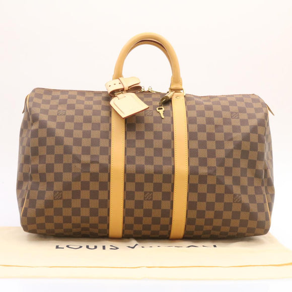 LOUIS VUITTON Damier Ebene Keepall 45 Boston Bag LV Auth 26495S
