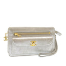 CHANEL Clutch Bag Leather Silver CC Auth 26857A-1