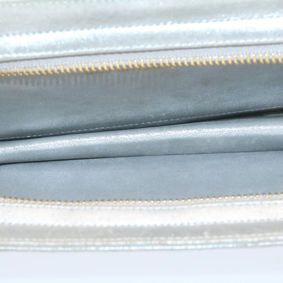 CHANEL Clutch Bag Leather Silver CC Auth 26857A