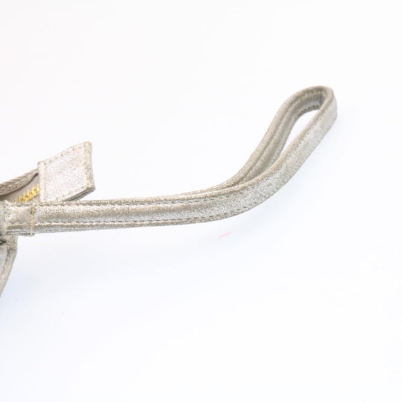 CHANEL Clutch Bag Leather Silver CC Auth 26857A