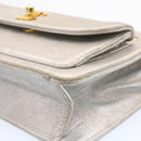 CHANEL Clutch Bag Leather Silver CC Auth 26857A-14