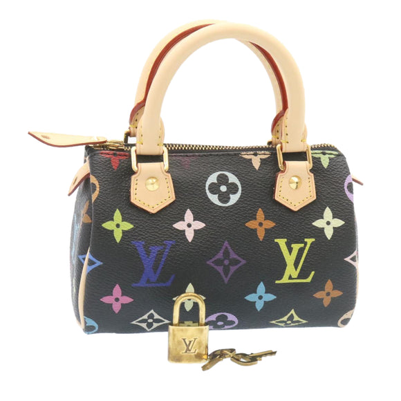 LOUIS VUITTON Monogram Multicolor Mini Speedy Hand Bag Black M92644 Auth 26986SM