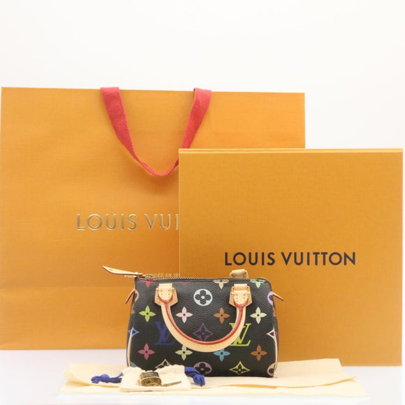 LOUIS VUITTON Monogram Multicolor Mini Speedy Hand Bag Black M92644 Auth 26986SM