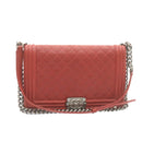 CHANEL Boy Chanel Matelasse Chain Flap Shoulder Bag Leather Red CC Auth 28281SAV-1
