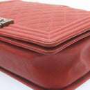 CHANEL Boy Chanel Matelasse Chain Flap Shoulder Bag Leather Red CC Auth 28281SAV-14