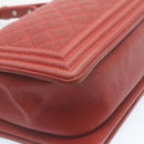 CHANEL Boy Chanel Matelasse Chain Flap Shoulder Bag Leather Red CC Auth 28281SAV-15