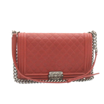 CHANEL Boy Chanel Matelasse Chain Flap Shoulder Bag Leather Red CC Auth 28281AV