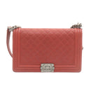 CHANEL Boy Chanel Matelasse Chain Flap Shoulder Bag Leather Red CC Auth 28281SAV-13