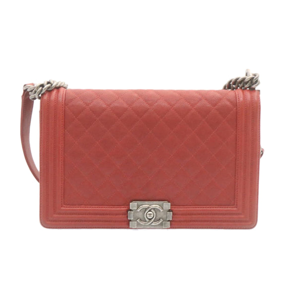 CHANEL Boy Chanel Matelasse Chain Flap Shoulder Bag Leather Red CC Auth 28281AV