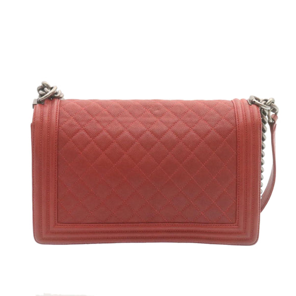 CHANEL Boy Chanel Matelasse Chain Flap Shoulder Bag Leather Red CC Auth 28281SAV