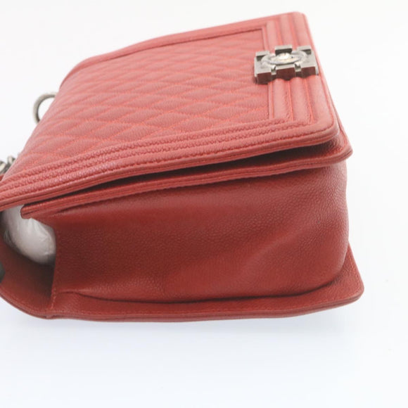 CHANEL Boy Chanel Matelasse Chain Flap Shoulder Bag Leather Red CC Auth 28281AV