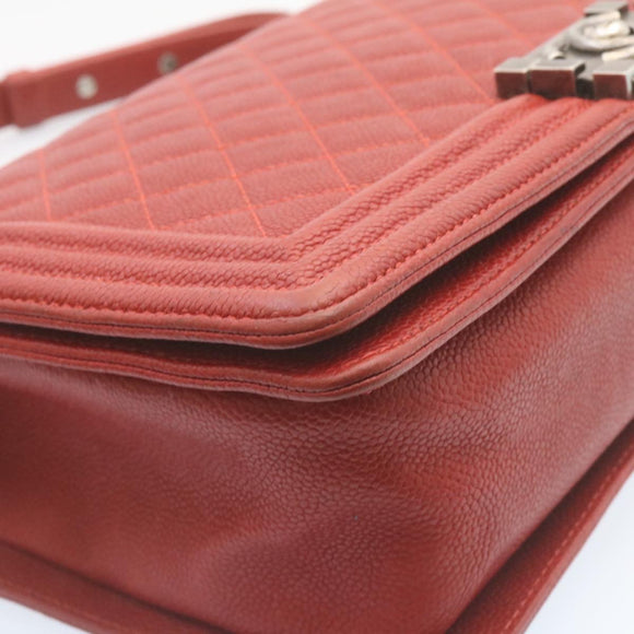 CHANEL Boy Chanel Matelasse Chain Flap Shoulder Bag Leather Red CC Auth 28281AV