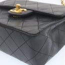 CHANEL Mini Matelasse Chain Flap Shoulder Bag Lamb Skin Black Gold Auth 28471AM-15