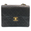CHANEL Mini Matelasse Chain Flap Shoulder Bag Lamb Skin Black Gold Auth 28471AM-13