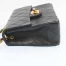 CHANEL Mini Matelasse Chain Flap Shoulder Bag Lamb Skin Black Gold Auth 28471AM-3