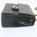 CHANEL Mini Matelasse Chain Flap Shoulder Bag Lamb Skin Black Gold Auth 28471AM-4