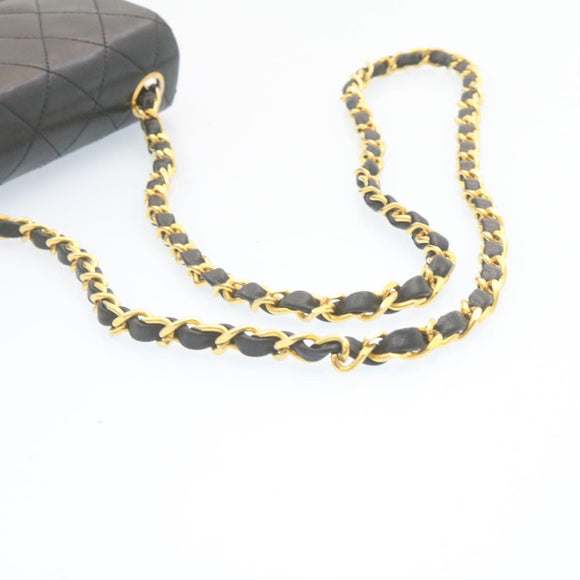 CHANEL Mini Matelasse Chain Flap Shoulder Bag Lamb Skin Black Gold Auth 28471AM