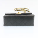 CHANEL Mini Matelasse Chain Flap Shoulder Bag Lamb Skin Black Gold Auth 28471AM-5