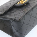 CHANEL Mini Matelasse Chain Flap Shoulder Bag Lamb Skin Black Gold Auth 28471AM-14