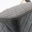 CHANEL Matelasse Chain Flap Shoulder Bag Lamb Skin Black Gold CC Auth 28632SAV-15