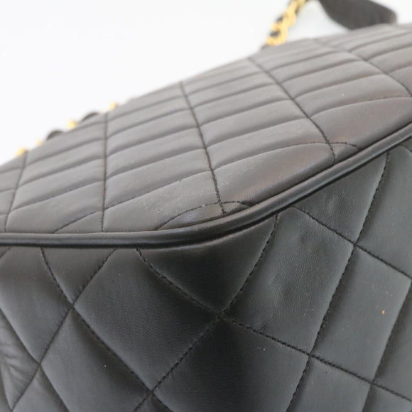 CHANEL Matelasse Chain Flap Shoulder Bag Lamb Skin Black Gold CC Auth 28632SAV