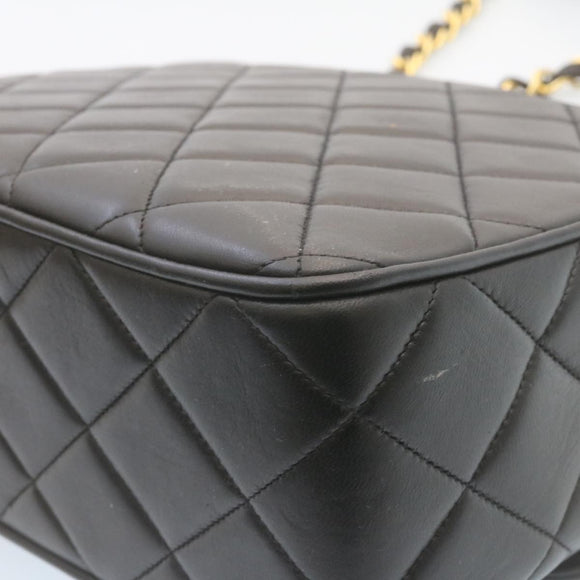 CHANEL Matelasse Chain Flap Shoulder Bag Lamb Skin Black Gold CC Auth 28632SAV