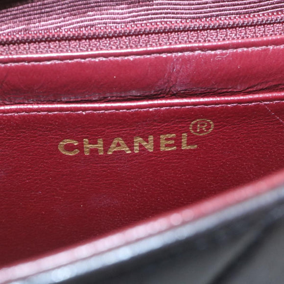 CHANEL Matelasse Chain Flap Shoulder Bag Lamb Skin Black Gold CC Auth 28632SAV