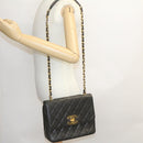 CHANEL Matelasse Chain Flap Shoulder Bag Lamb Skin Black Gold CC Auth 28632SAV-22