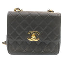 CHANEL Matelasse Chain Flap Shoulder Bag Lamb Skin Black Gold CC Auth 28632SAV-13