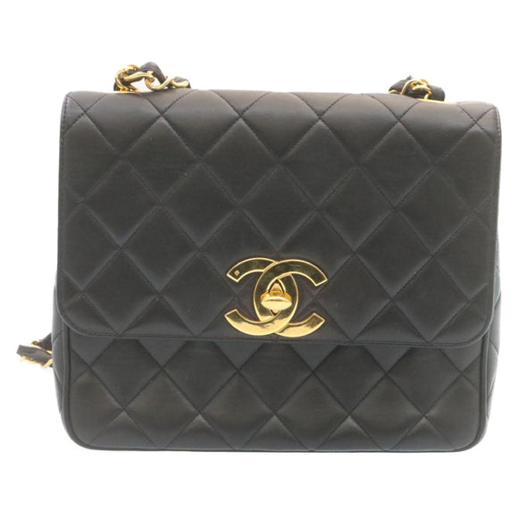 CHANEL Matelasse Chain Flap Shoulder Bag Lamb Skin Black Gold CC Auth 28632SAV