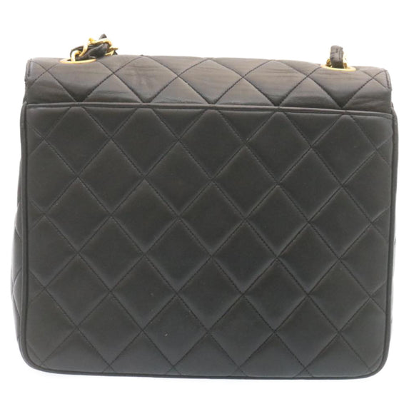 CHANEL Matelasse Chain Flap Shoulder Bag Lamb Skin Black Gold CC Auth 28632SAV