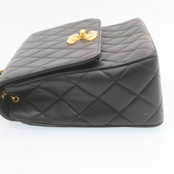 CHANEL Matelasse Chain Flap Shoulder Bag Lamb Skin Black Gold CC Auth 28632SAV