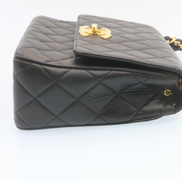 CHANEL Matelasse Chain Flap Shoulder Bag Lamb Skin Black Gold CC Auth 28632SAV