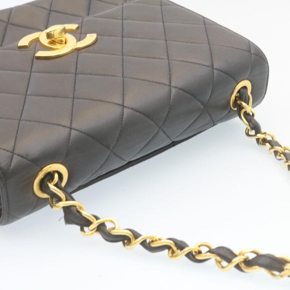 CHANEL Matelasse Chain Flap Shoulder Bag Lamb Skin Black Gold CC Auth 28632SAV