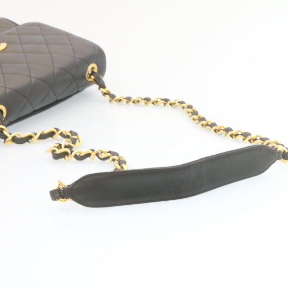 CHANEL Matelasse Chain Flap Shoulder Bag Lamb Skin Black Gold CC Auth 28632SAV