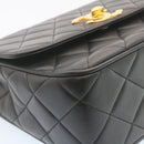 CHANEL Matelasse Chain Flap Shoulder Bag Lamb Skin Black Gold CC Auth 28632SAV-8