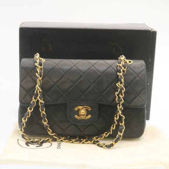 CHANEL Classic Matelasse 23 Chain Flap Shoulder Bag Lamb Skin Black Auth 28634AV