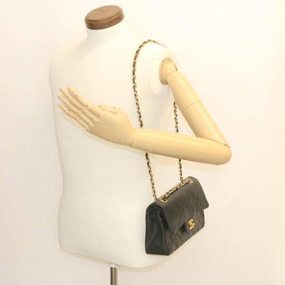 CHANEL Classic Matelasse 23 Chain Flap Shoulder Bag Lamb Skin Black Auth 28634AV
