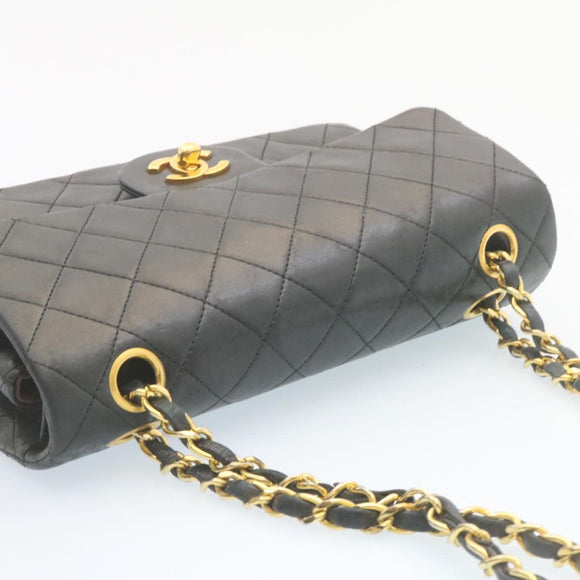 CHANEL Classic Matelasse 23 Chain Flap Shoulder Bag Lamb Skin Black Auth 28634AV
